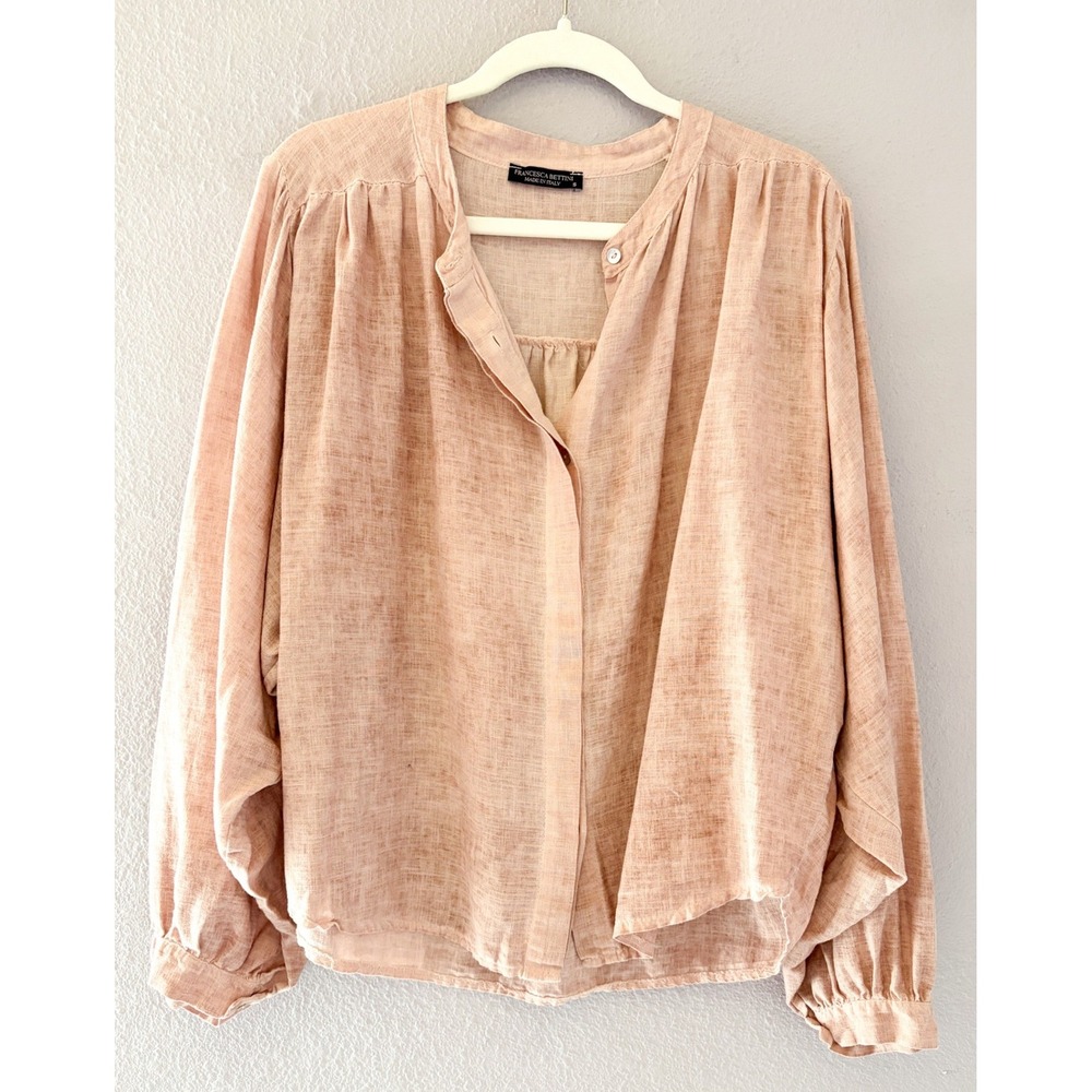 Francesca Bettini Italy Linen Blend Button Front Blouse Pink Lagenlook Boho S